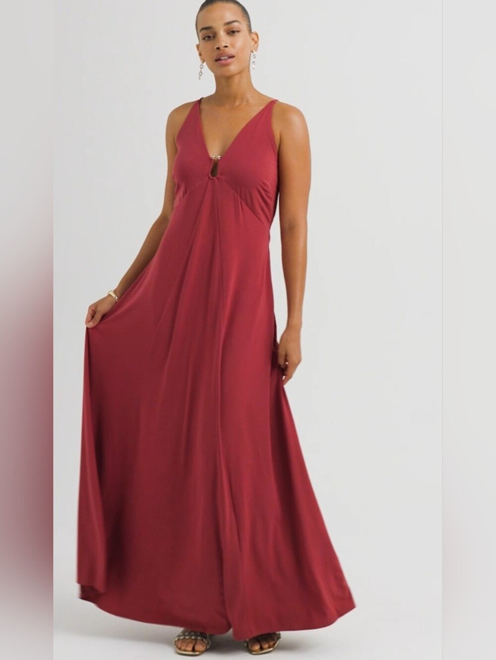 White House Black Market Sleeveless V-Neck Maxi Dress in Burgundy